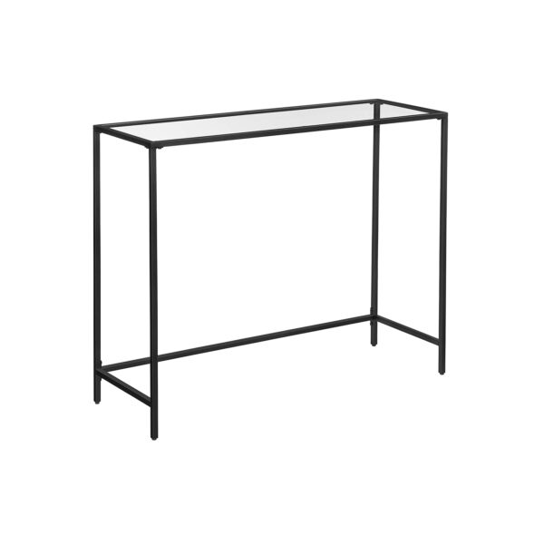 konsolinis stalas lentyna minimalistinio stiliaus juoda su stiklu