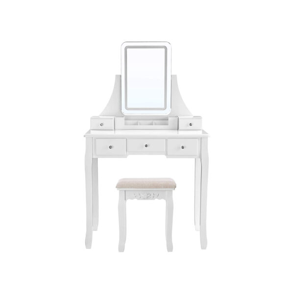 kosmetinis staliukas baltas klasikinio stiliaus su led apsviestu veidrodziu