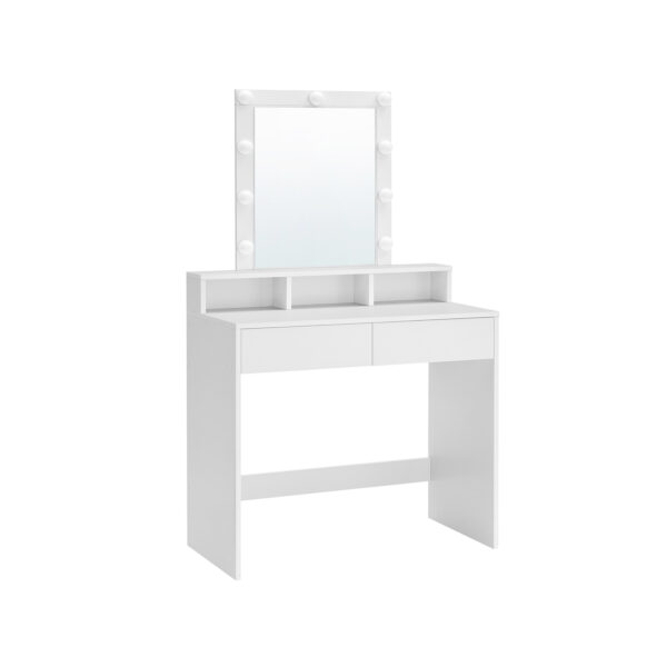 kosmetinis staliukas baltos spalvos su veidrodziu ir apsvietimu