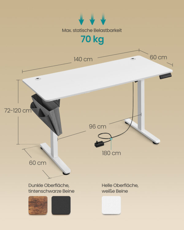 Elektrinis baltos spalvos biuro stalas 60x140cm 5